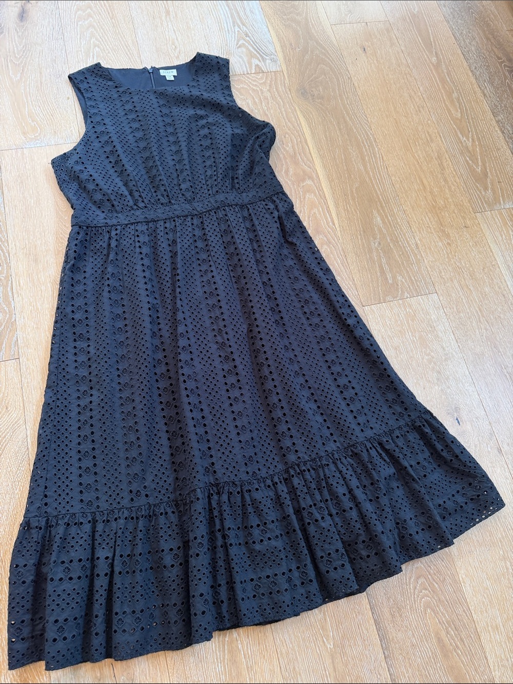 J. Crew Black Eyelet Midi Dress Size 14 - Picture 5 of 8